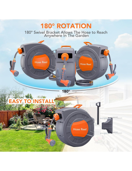 Carrete de Manguera de Jardín Retráctil GAOMON 21.9 m Pared