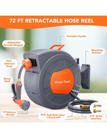 Carrete de Manguera de Jardín Retráctil GAOMON 21.9 m Pared