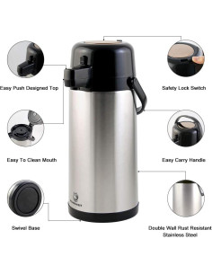 Carafe Térmica de Café TOMAKEIT 3L Acero Inoxidable Aislado 2