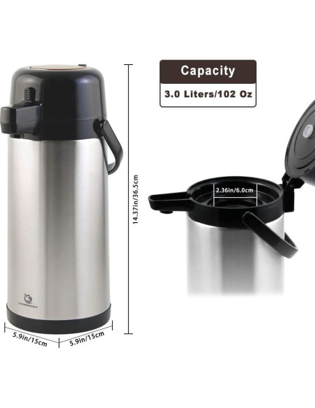 Carafe Térmica de Café TOMAKEIT 3L Acero Inoxidable Aislado