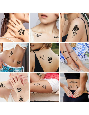 12 Plantillas de Tatuajes Temporales RAZET - Henna Reutilizables