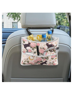 Organizador de Asiento de Coche Tomeusey Gato Negro Floral Rosa