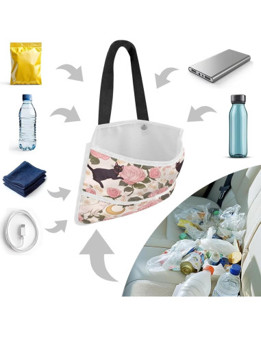 Organizador de Asiento de Coche Tomeusey Gato Negro Floral Rosa