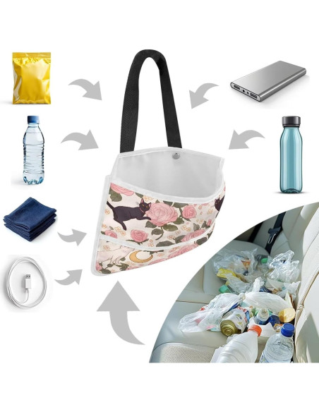 Organizador de Asiento de Coche Tomeusey Gato Negro Floral Rosa