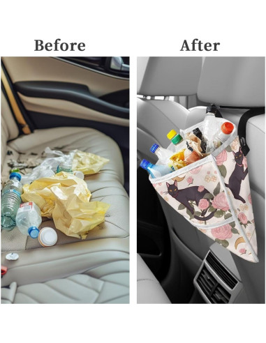 Organizador de Asiento de Coche Tomeusey Gato Negro Floral Rosa