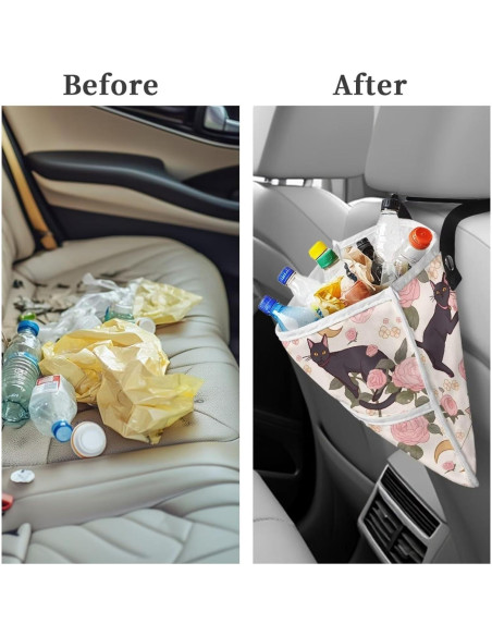 Organizador de Asiento de Coche Tomeusey Gato Negro Floral Rosa