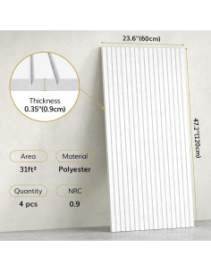 Paneles Acústicos TONOR 4 Piezas 120x60 cm Autoadhesivos Blanco 2