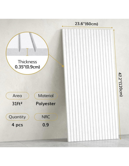 Paneles Acústicos TONOR 4 Piezas 120x60 cm Autoadhesivos Blanco