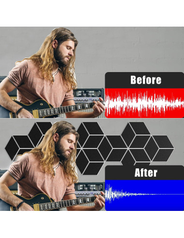 Paquete de 22 Paneles Acústicos Hexagonales 30.48x25.4cm Negro