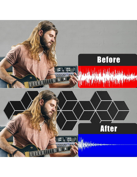 Paquete de 22 Paneles Acústicos Hexagonales 30.48x25.4cm Negro