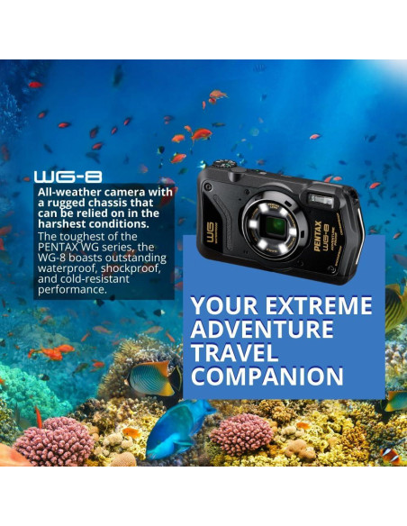 Cámara Pentax WG-8 Todo Clima 20MP Zoom 5x + Bolsa y Tarjeta 64GB