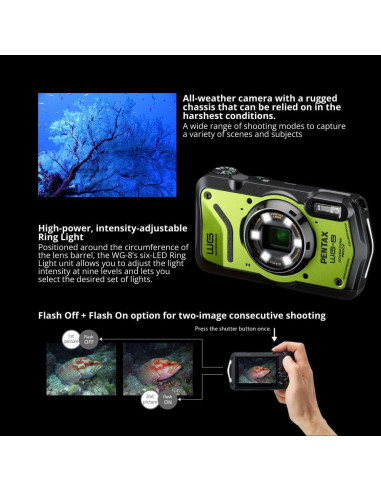 Cámara Pentax WG-8 Todo Clima 20MP Zoom 5x + Bolsa y Tarjeta 64GB