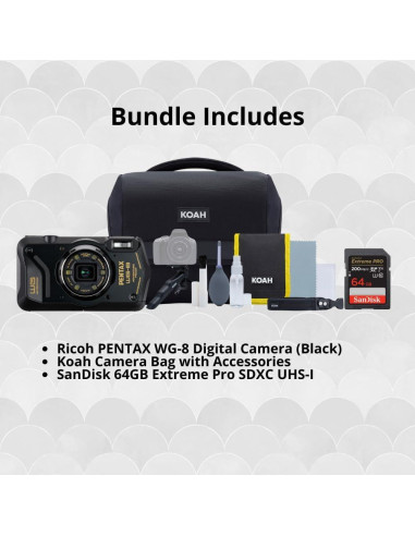 Cámara Pentax WG-8 Todo Clima 20MP Zoom 5x + Bolsa y Tarjeta 64GB