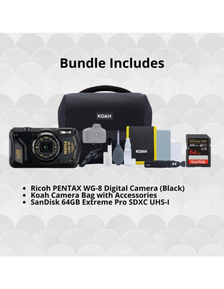 Cámara Pentax WG-8 Todo Clima 20MP Zoom 5x + Bolsa y Tarjeta 64GB