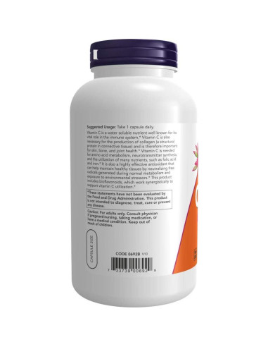 Vitamina C 1000 mg Now Foods con Bioflavonoides 250 Cápsulas Veganas