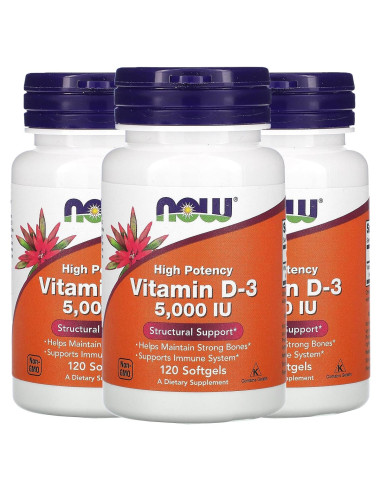 Vitamina D-3 5000 UI Now Foods 120 Gelatinas Blandas Alta Potencia