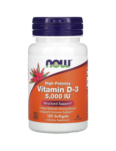 Vitamina D-3 5000 UI Now Foods 120 Gelatinas Blandas Alta Potencia