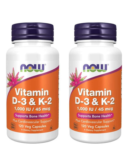Vitamina D-3 y K-2 Now Foods 120 Cápsulas Veganas