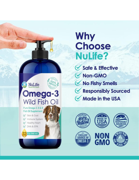 Aceite de Pescado Líquido NuLife 32 oz Omega 3 para Perros