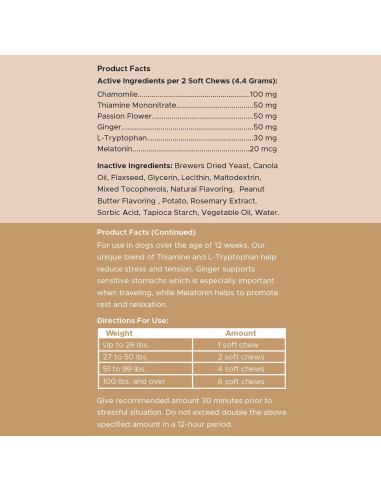 Masticables Calmantes para Perros Chew + Heal 60 Unidades Mantequilla de Maní