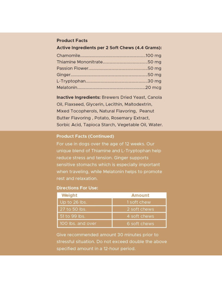 Masticables Calmantes para Perros Chew + Heal 60 Unidades Mantequilla de Maní