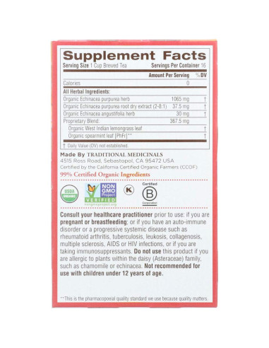 Té de hierbas orgánico Echinacea Plus 16 bolsas 59g
