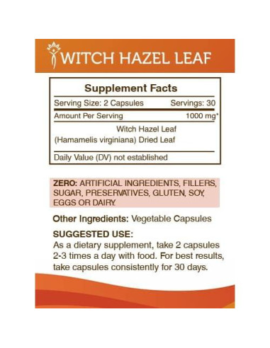 Cápsulas de Hoja de Hamamelis 1000 mg Secretos de la Tribu 60 U.