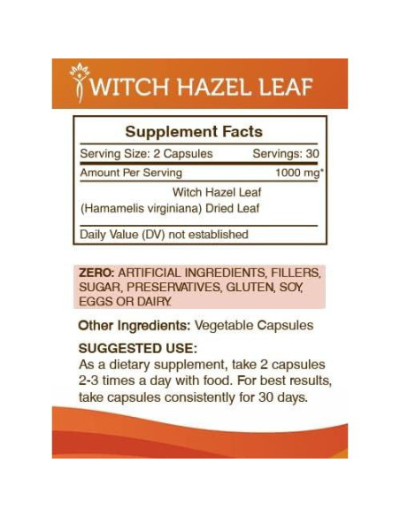 Cápsulas de Hoja de Hamamelis 1000 mg Secretos de la Tribu 60 U.