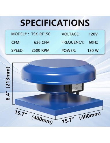 Extractor de Techo FICBXRA TSK-RF150 636 CFM 130W Azul