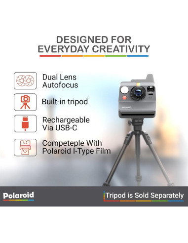 Cámara Instantánea Polaroid Now Gen 3 I-Type Negro + Película 8 Exposiciones