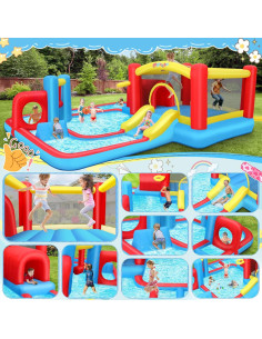 Casa Inflable de Rebote AKEYDIY con Tobogán de Agua 436x436cm 2