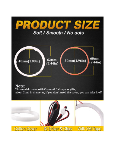 Anillos Halo LED 60MM Rojo Qasim para Automóviles y Motocicletas