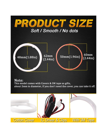 Anillos Halo LED 60MM Rojo Qasim para Automóviles y Motocicletas