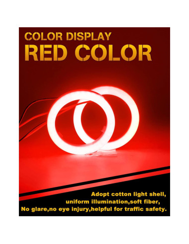 Anillos Halo LED 60MM Rojo Qasim para Automóviles y Motocicletas