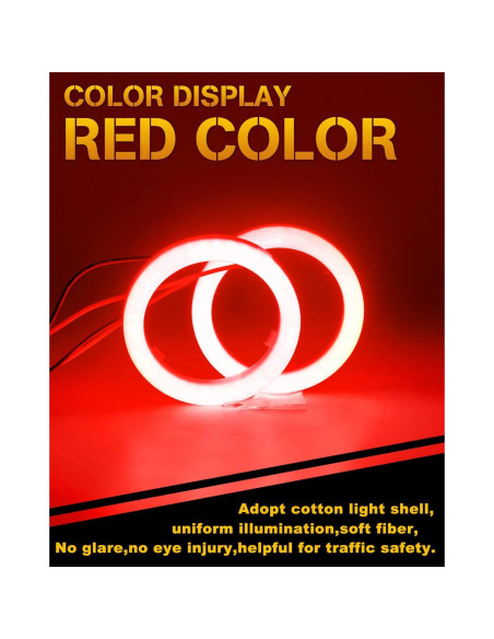 Anillos Halo LED 60MM Rojo Qasim para Automóviles y Motocicletas