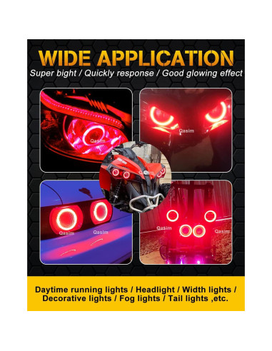 Anillos Halo LED 60MM Rojo Qasim para Automóviles y Motocicletas