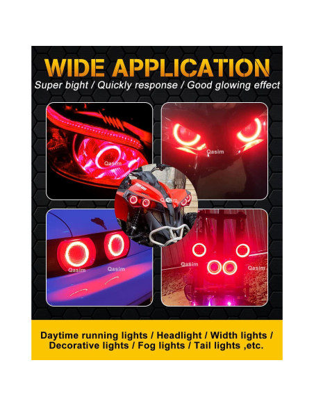 Anillos Halo LED 60MM Rojo Qasim para Automóviles y Motocicletas