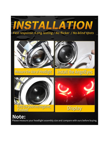 Anillos Halo LED 60MM Rojo Qasim para Automóviles y Motocicletas