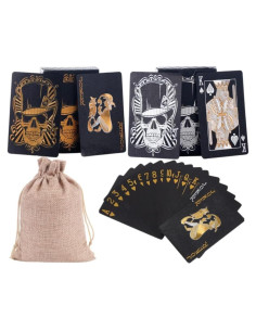 Paquete de 2 Barajas de Cartas de Póker Calavera Negra - Impermeables