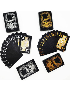 Paquete de 2 Barajas de Cartas de Póker Calavera Negra - Impermeables 2