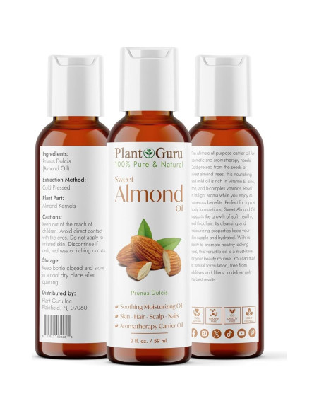 Aceite de Almendra Dulce 60 ml Plant Guru 100% Puro Natural