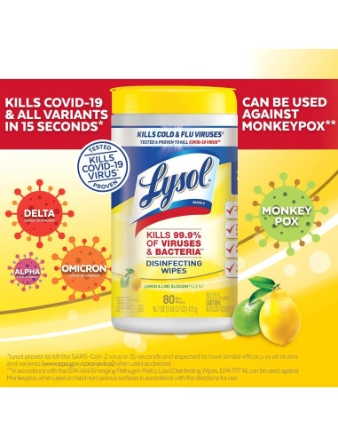 Toallitas Desinfectantes Lysol 80 Unidades Multi-Superficie
