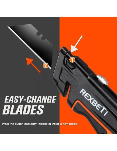 Cuchillo Utility REXBETI 2-Pack Retráctil con 18 Cuchillas