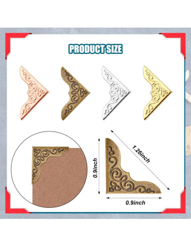 Protector de Esquinas de Libro Zhengmy 160 Piezas Metal Vintage