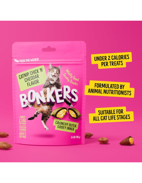 Golosinas para Gatos BONKERS Hierba Gatera Pollo Cheddar 178 g