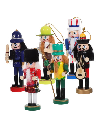 6 Adornos de Cascanueces de Madera para Navidad - Veemoon