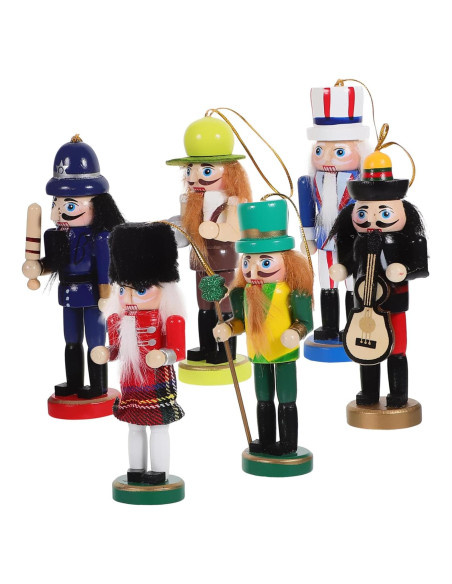 6 Adornos de Cascanueces de Madera para Navidad - Veemoon