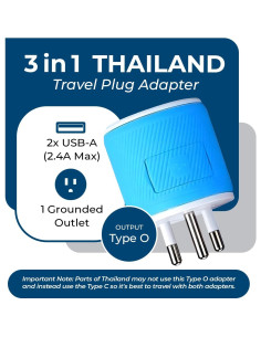Adaptador de Enchufe de Viaje OREI Tipo O - Doble USB 2.4A 2