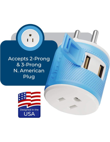 Adaptador de Enchufe de Viaje OREI Tipo O - Doble USB 2.4A