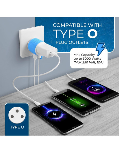 Adaptador de Enchufe de Viaje OREI Tipo O - Doble USB 2.4A